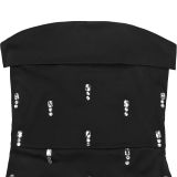 Women Elegant Strapless Beaded Ribbon Dress Two-Piece Set