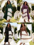Plus Size African Women Pleated Sequined Elegant Maxi Dress