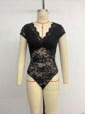 Women Top Lace Patchwork Bodysuit
