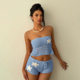 Women Solid Sexy Knitting Beach Dress Bikini Cover-Up Swimwear Two-Piece Set