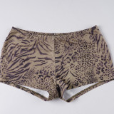 Women V-Neck Leopard Print Tie-Up Halter Neck Top and Shorts Two-Piece Set