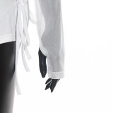 Women Round Neck Long-Sleeved Letter Print T-Shirt Blessed Shorts Two-Piece Set