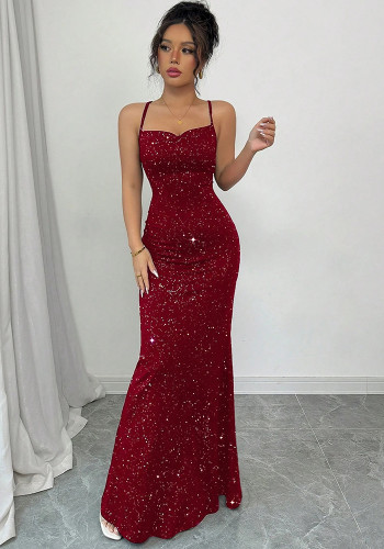 Women Backless Mermaid Maxi Dress