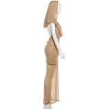 Women Sexy Backless Hooded V-Neck Sleeveless Dress