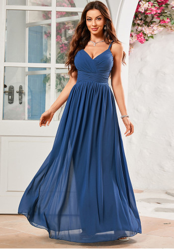 Women Camisole Solid Formal Party Pleated Maxi Dress