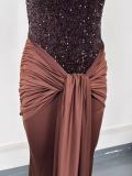 Women Sexy Lace-Up Sequined Beaded Strapless Herringbone Bodycon Dress