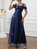 Women Strapless Mesh Patchwork Elegant Formal Party Maxi Dress