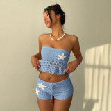 Women Solid Sexy Knitting Beach Dress Bikini Cover-Up Swimwear Two-Piece Set