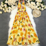 Women Spring Print V-Neck Camisole Maxi Dress