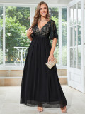 Women Black V-Neck Patchwork Party Dress