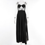 Women sequined see-through mesh patchwork dress