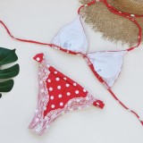 Women Sexy Lace Polka Dot Lace-Up Two Pieces Swimwear