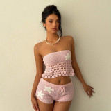 Women Solid Sexy Knitting Beach Dress Bikini Cover-Up Swimwear Two-Piece Set