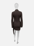 Women Spring Ribbon Long-Sleeve Bodycon Dress