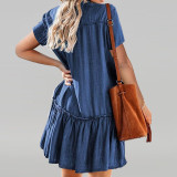Plus Size Women Short-Sleeve Stand Collar Dress