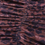 Women Sexy Leopard Print V-Neck Halter Neck Dress with Ribbon