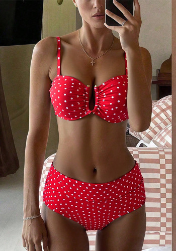 Women Sexy Polka Dot Halter Neck Halter Top Bikini Beach Two Pieces Swimwear