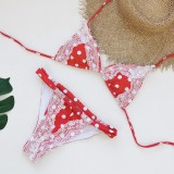 Women Sexy Lace Polka Dot Lace-Up Two Pieces Swimwear