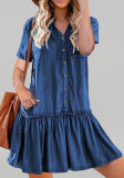 Plus Size Women Short-Sleeve Stand Collar Dress