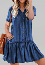 Plus Size Women Short-Sleeve Stand Collar Dress