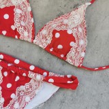 Women Sexy Lace Polka Dot Lace-Up Two Pieces Swimwear