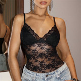 Women Summer Sexy Backless Strapless Lace Sleeveless Solid Bodysuit