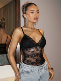 Women Summer Sexy Backless Strapless Lace Sleeveless Solid Bodysuit