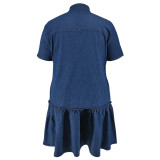 Plus Size Women Short-Sleeve Stand Collar Dress