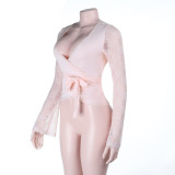 Women Sexy Summer See-Through Lace Long-Sleeve Top