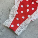 Women Sexy Lace Polka Dot Lace-Up Two Pieces Swimwear