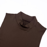 Spring Women’s Solid Color Casual Elegant Round Neck Sleeveless Ruched Maxi Dress