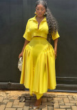 Chic Party Two-Piece Set Turndown Collar Crop Shirt with Irregular Pleated Maxi Skirt