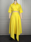 Chic Party Two-Piece Set Turndown Collar Crop Shirt with Irregular Pleated Maxi Skirt