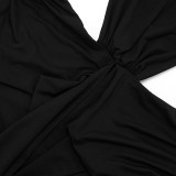 Spring Women’s Solid Color Halter Neck Sleeveless Low-Back Ribbon Maxi Dress
