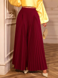 Plus Size Burgundy High-Waist Pleated Wide-Leg Casual & Party Pants
