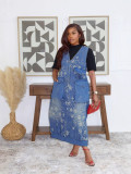 Embroidered Jacquard Denim Dress with Side Pockets