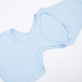 Spring Women’s Solid Color Sexy Mesh Short Sleeve Top & Cut-Out Mini Dress Set