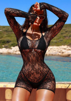 Sexy Lingerie Lace Jacquard Hollow-Out One-Piece Fishnet Jumpsuit