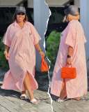 Plus Size Women’s Trendy African Style Loose Striped Turndown-Collar Maxi Dress