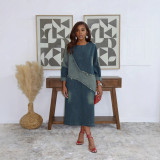 Color-Block Patchwork Loose Mid-Length Denim Dress