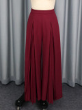Plus Size Burgundy High-Waist Pleated Wide-Leg Casual & Party Pants