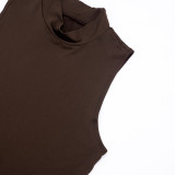 Spring Women’s Solid Color Casual Elegant Round Neck Sleeveless Ruched Maxi Dress