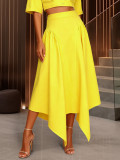 Chic Party Two-Piece Set Turndown Collar Crop Shirt with Irregular Pleated Maxi Skirt