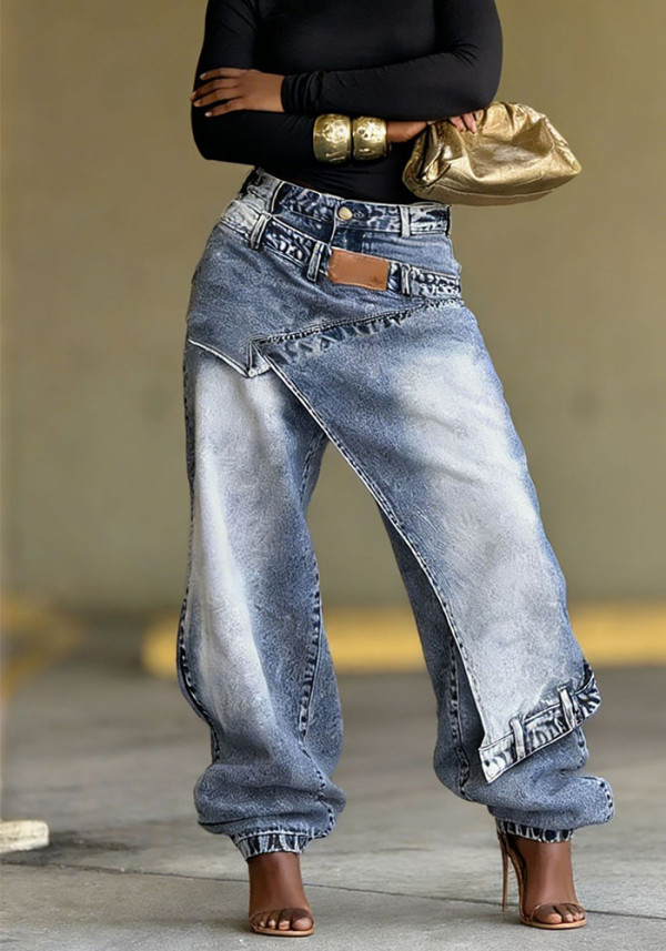 Layered Washed Denim Pants