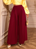Plus Size Burgundy High-Waist Pleated Wide-Leg Casual & Party Pants