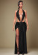 Spring Women’s Solid Color Halter Neck Sleeveless Low-Back Ribbon Maxi Dress
