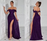 Wome sequined off-shoulder sexy evening Dress