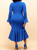 Spring/Autumn Plus Size Women’s Chic Elegant Round Neck Long Sleeve Bell-Bottom Mermaid Dress