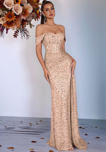 Wome sequined off-shoulder sexy evening Dress