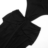 Spring Women’s Solid Color Halter Neck Sleeveless Low-Back Ribbon Maxi Dress